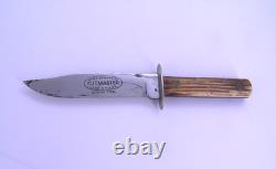 Vintage Utica Kutmaster USA Etch Bone Stag Bowie Knife & Sheath Hunting Knives