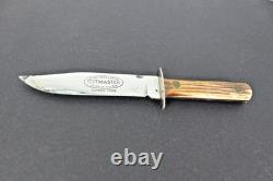Vintage Utica Kutmaster USA Etch Bone Stag Bowie Knife & Sheath Hunting Knives