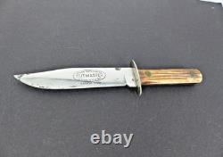 Vintage Utica Kutmaster USA Etch Bone Stag Bowie Knife & Sheath Hunting Knives
