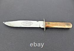 Vintage Utica Kutmaster USA Etch Bone Stag Bowie Knife & Sheath Hunting Knives