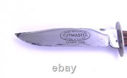 Vintage Utica Kutmaster USA Etch Bone Stag Bowie Knife & Sheath Hunting Knives