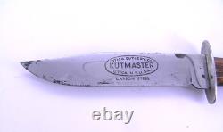 Vintage Utica Kutmaster USA Etch Bone Stag Bowie Knife & Sheath Hunting Knives
