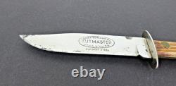 Vintage Utica Kutmaster USA Etch Bone Stag Bowie Knife & Sheath Hunting Knives
