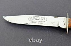 Vintage Utica Kutmaster USA Etch Bone Stag Bowie Knife & Sheath Hunting Knives