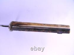 Vintage Utica Kutmaster USA Etch Bone Stag Bowie Knife & Sheath Hunting Knives