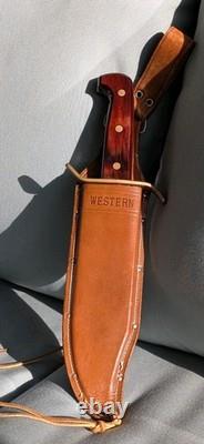 Vintage Vietnam Era Western W49 USA Bowie Knife Large Fixed Blade Wood Handle
