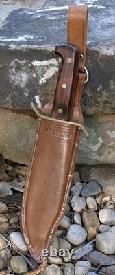 Vintage Vietnam Era Western W49 USA Bowie Knife Large Fixed Blade Wood Handle