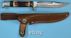 Vintage WESTERN Mod S-H48A Stag Grip Hunting Knife 4.50 Blade withOEM Sheath USA