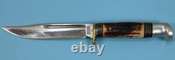 Vintage WESTERN Mod S-H48A Stag Grip Hunting Knife 4.50 Blade withOEM Sheath USA