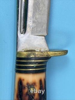 Vintage WESTERN Mod S-H48A Stag Grip Hunting Knife 4.50 Blade withOEM Sheath USA
