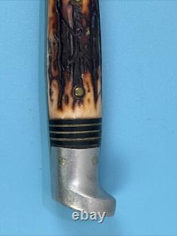 Vintage WESTERN Mod S-H48A Stag Grip Hunting Knife 4.50 Blade withOEM Sheath USA