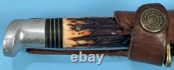 Vintage WESTERN Mod S-H48A Stag Grip Hunting Knife 4.50 Blade withOEM Sheath USA