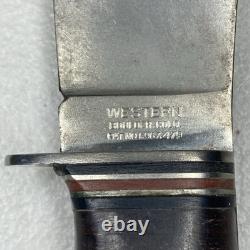Vintage Western Boulder, Colo Fixed Blade Knife Stacked Leather 3 Stripe Handle