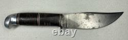 Vintage Western Boulder, Colo Fixed Blade Knife Stacked Leather 3 Stripe Handle