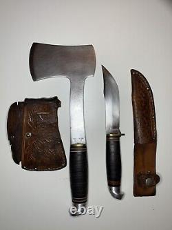 Vintage Western Boulder Colorado Axe Ax Hatchet + Knife Combo Leather Sheath