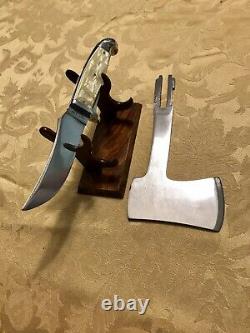 Vintage Western Boulder Colorado Knife / Hatchet Combo Set With Leather Sheath