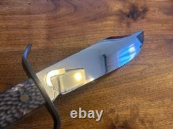 Vintage Western Fixed Blade Bowie Hunting Knife With Leather Sheath 14.5