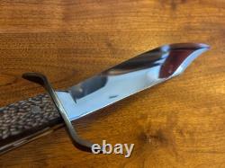 Vintage Western Fixed Blade Bowie Hunting Knife With Leather Sheath 14.5
