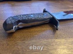 Vintage Western Fixed Blade Bowie Hunting Knife With Leather Sheath 14.5