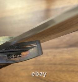 Vintage Western Fixed Blade Bowie Hunting Knife With Leather Sheath 14.5