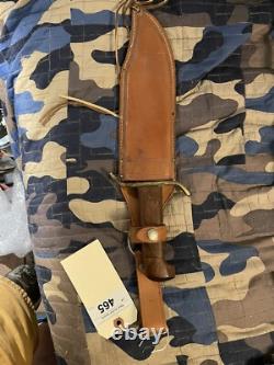 Vintage Western U. S. A W49 Fixed Blade Bowie Knife With Leather Sheath