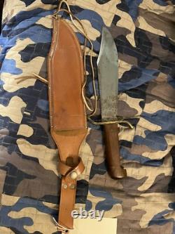 Vintage Western U. S. A W49 Fixed Blade Bowie Knife With Leather Sheath