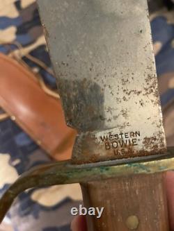 Vintage Western U. S. A W49 Fixed Blade Bowie Knife With Leather Sheath