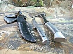 Vintage Western USA Combo Black Beauty Hatchet & F39 Knife Set WithSheath # P-99