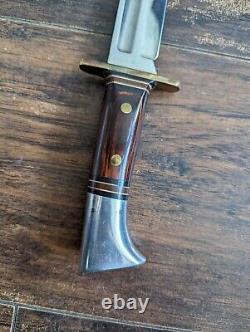 Vintage Western USA W46-8 Fixed Blade Combat Bowie Knife With Leather Sheath