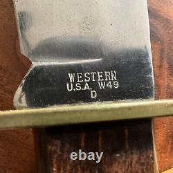 Vintage Western USA W49 Fixed Blade Survival Bowie Knife & Sheath