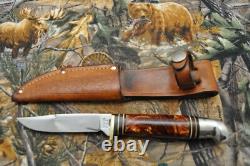 Vintage Western W648B Bird &Fish Knife with Amber Pearl Handle and Sheath