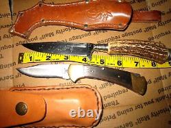 Vintage Wingen stag antler hunting & Buck 112 USA no dot lock back Knife pair