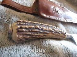 Vintage Wingen stag antler hunting & Buck 112 USA no dot lock back Knife pair