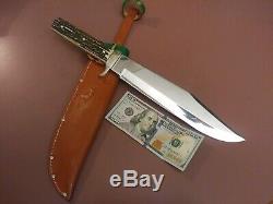 Vintage XL Hefty Solingen Germany bowie knife hunting Stag Bone survival withcase