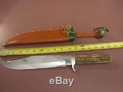 Vintage XL Hefty Solingen Germany bowie knife hunting Stag Bone survival withcase