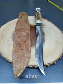 Vintage XL hunting Knife Buck Stag Bone Solingen Germany Bowie case skinning