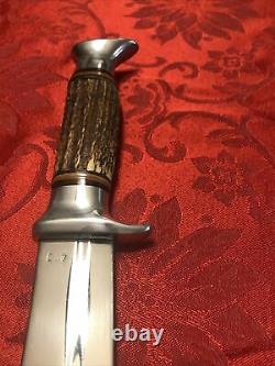 Vintage fixed blade Edge brand 469 Solingen Germany stag Rhino hunting knife