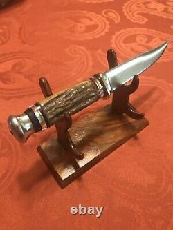 Vintage fixed blade stag Handle German hunting knife. Rare Signal Solingen