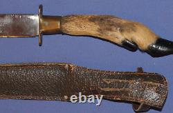 Vintage hand made hunting knife with leather sheath & hoof handle