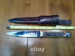 Vintage knife Solingen Germany Othello Old Stag Bone withcase Dagger Boot Rare
