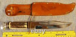 Vintage large Original Bowie Knife stag handle Solingen Germany w sheath