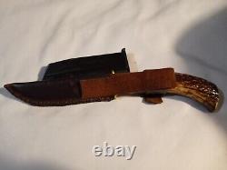 Vintage northwoods Gladstone Mich custom stag knife with sheath very NICE
