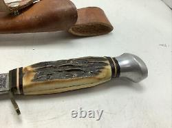 Vintage olsen stag handle fixes blade knife NICE Hunting deer sheath