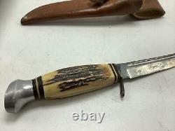 Vintage olsen stag handle fixes blade knife NICE Hunting deer sheath