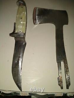 Vintage western fixed blade knife, hatchet combination