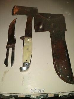 Vintage western fixed blade knife, hatchet combination