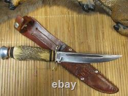 Vintg 1940`s HUNTING KNIFE EDGE BRD. SOLINGER GERMANY (RARE) w STAG HORN HANDLE