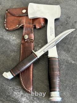 Vtg 1930s Case's Tested XX Hatchet Knife Combo Set Stacked Leather Handle Sheath