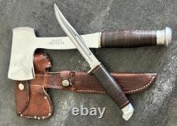Vtg 1930s Case's Tested XX Hatchet Knife Combo Set Stacked Leather Handle Sheath