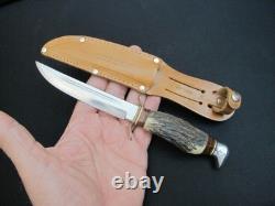 Vtg BONSA SOLINGEN Germany Stag Handle Antique/Rare Hunting Knife + Sheath